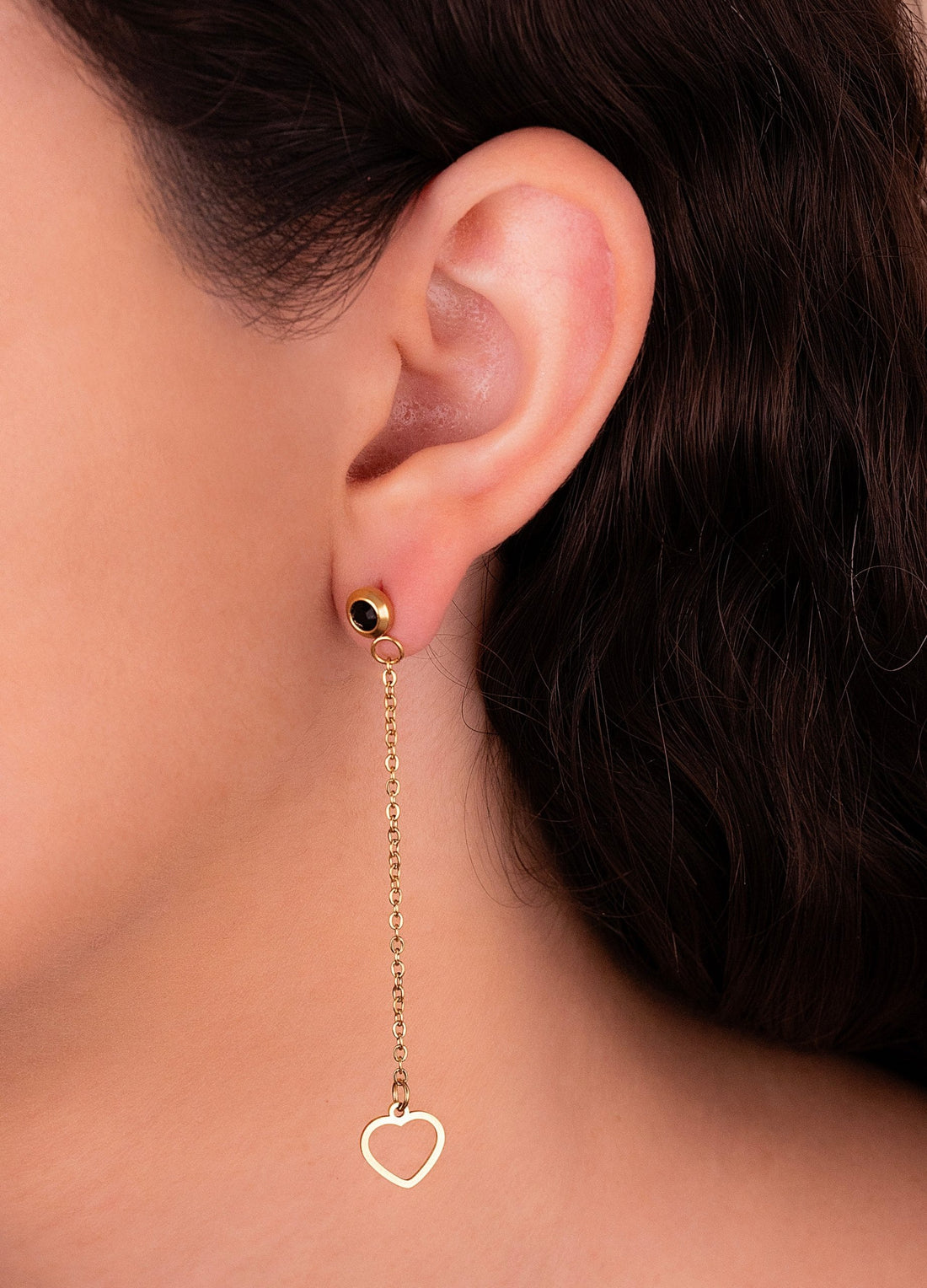 Aretes Corazones Piedra Negra Ref: B1487