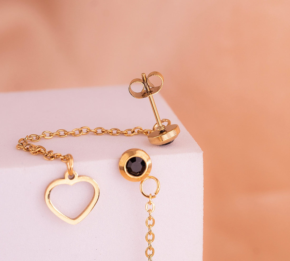 Aretes Corazones Piedra Negra Ref: B1487