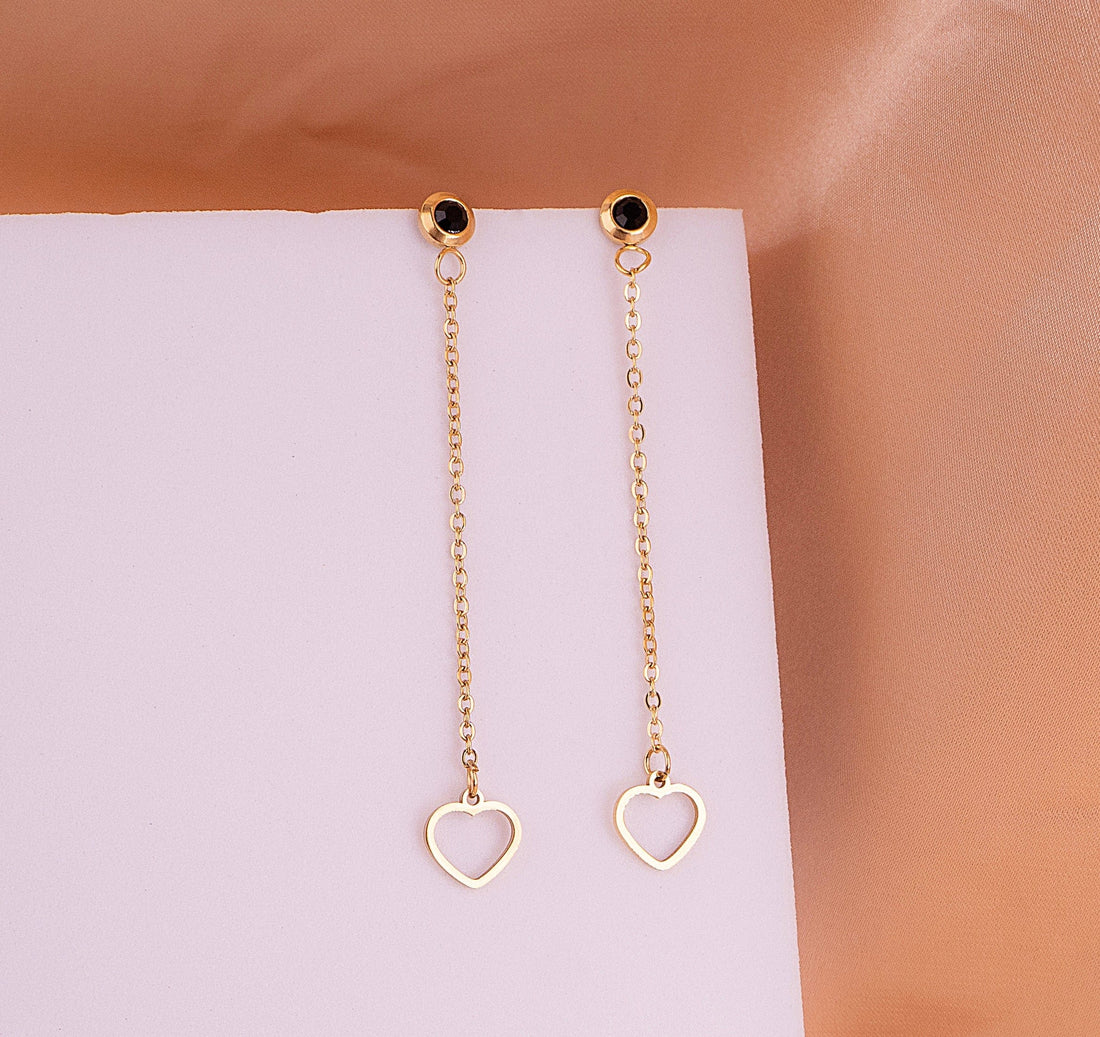 Aretes Corazones Piedra Negra Ref: B1487