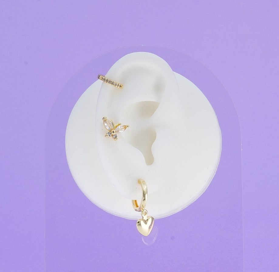 Set X 3 Aretes Mariposa Corazón Ref: K410