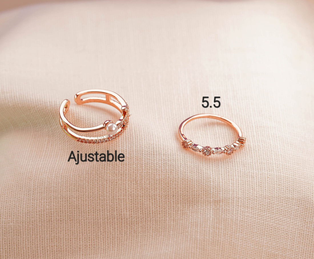 Set X 2 Anillos Espiga Perla Oro Rosa
