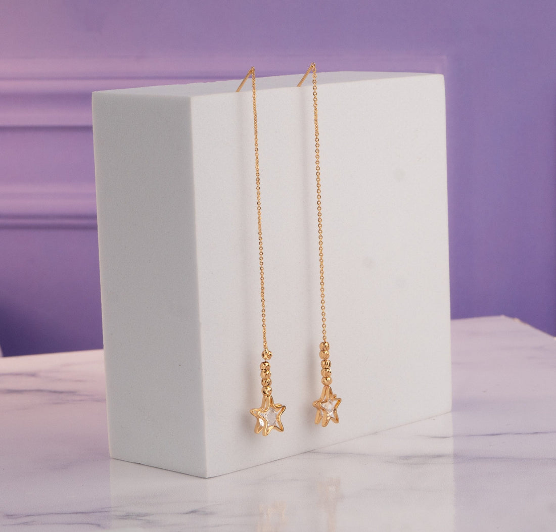 Aretes Pasantes Estrellas Dorados Ref: B1843