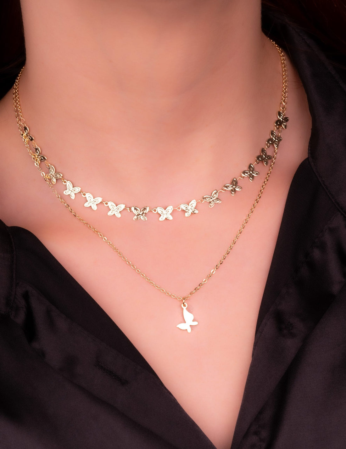 Collar Doble Mariposas Dorado Ref: D044