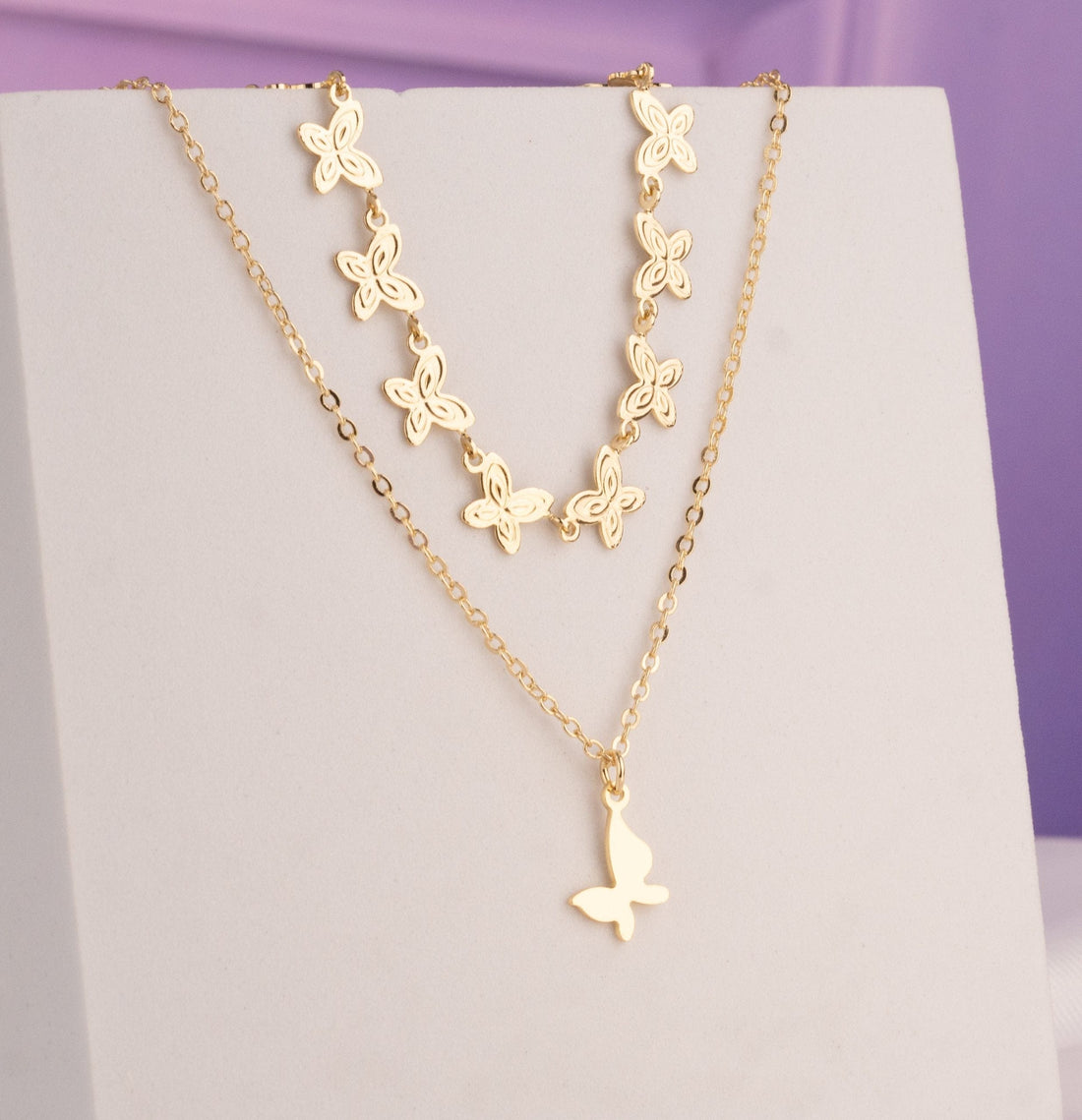 Collar Doble Mariposas Dorado Ref: D044