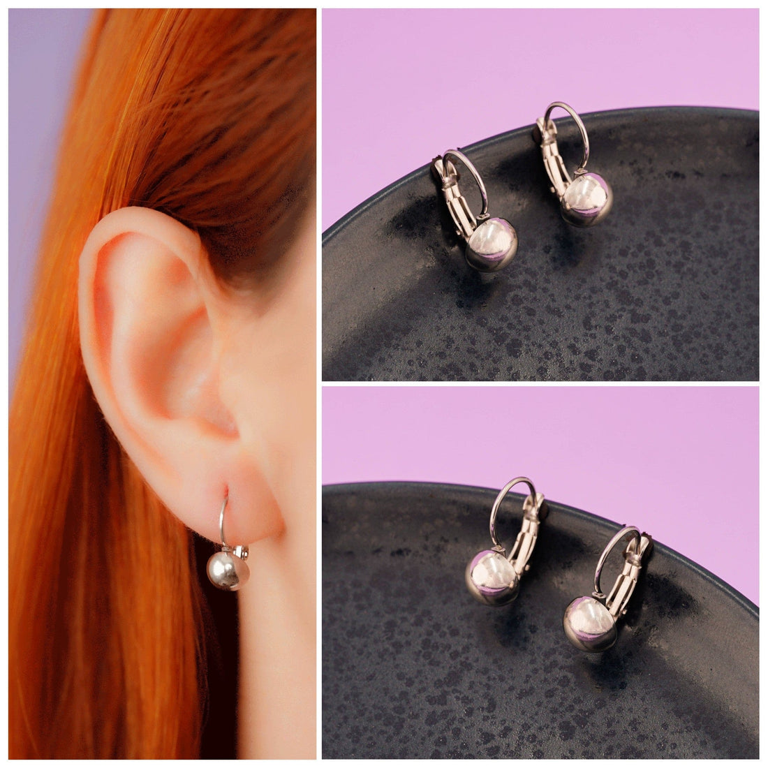 Aretes Balines Gancho Plateados Ref: B643