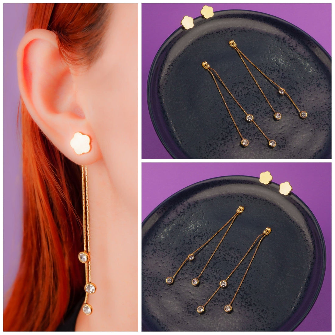 Aretes Flores Circones Dorados Ref: B145