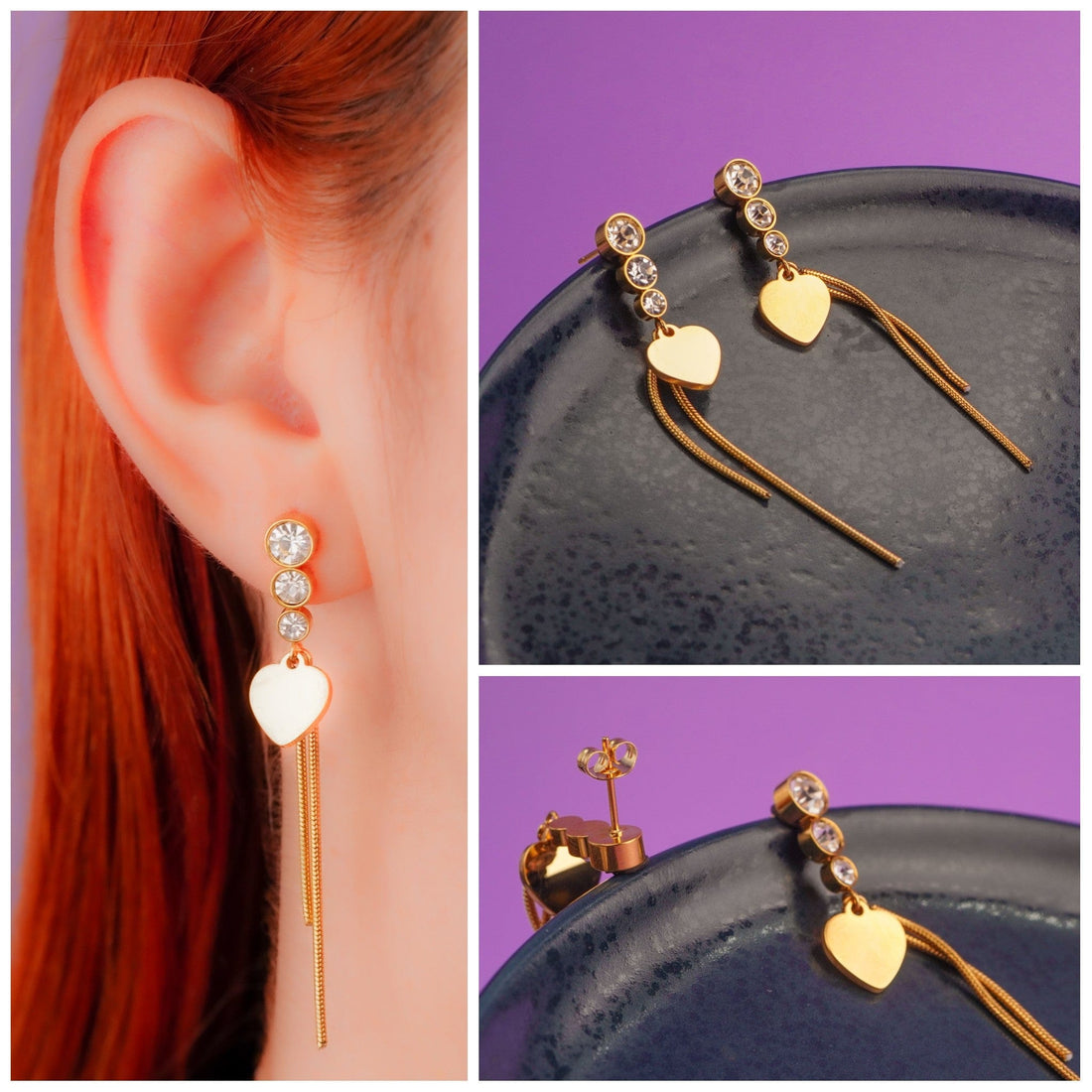 Aretes Corazones Piedras Blancas Ref: B185