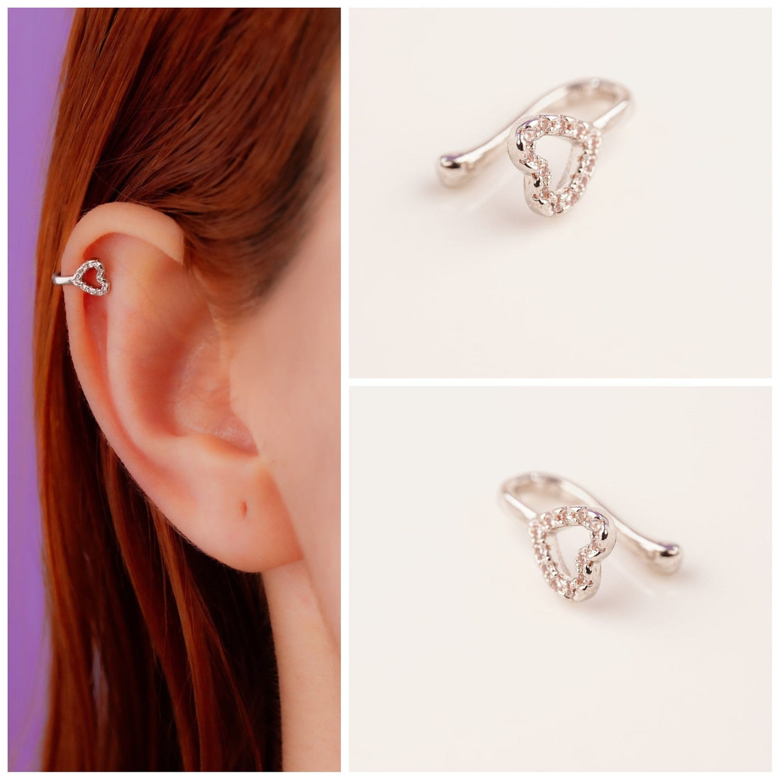 Clip Oreja/Nariz Corazón Circones Plateado Ref: H567