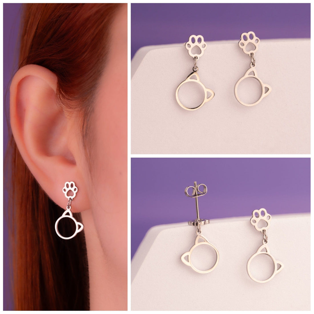 Aretes Gatos Plateados Ref: B605