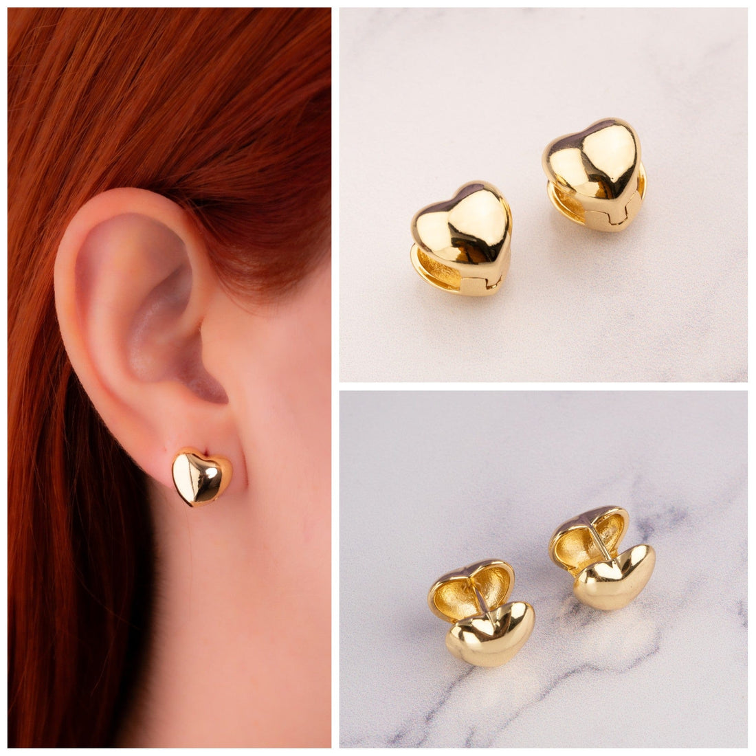 Aretes Corazones Lisos Dorados Ref: B606