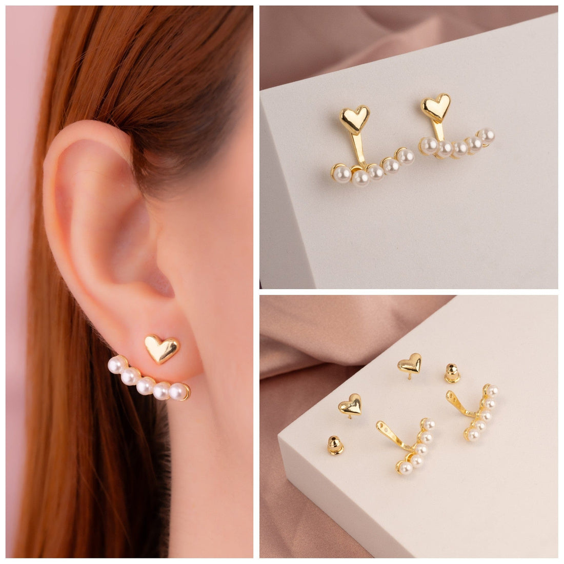 Aretes Perlas Corazones Dorados Ref: B1006