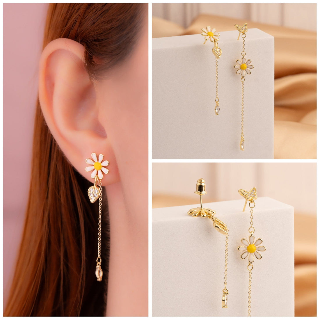 Aretes Margaritas Mariposa Dorados Ref: B885