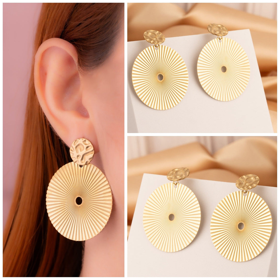 Aretes Círculos Martillados Dorados Ref: B1305
