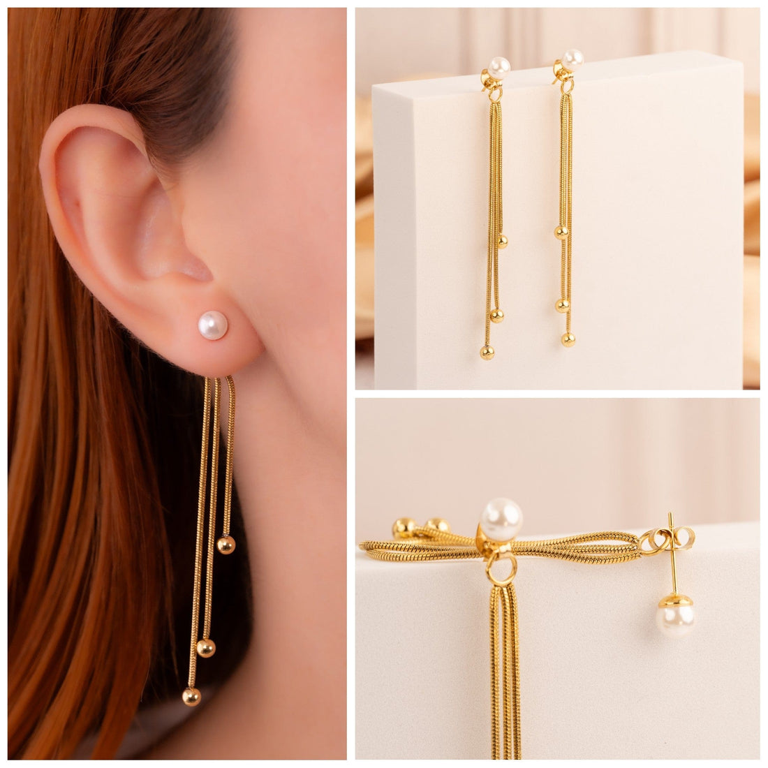 Aretes Perlas Lazos Dorados Ref: B1165
