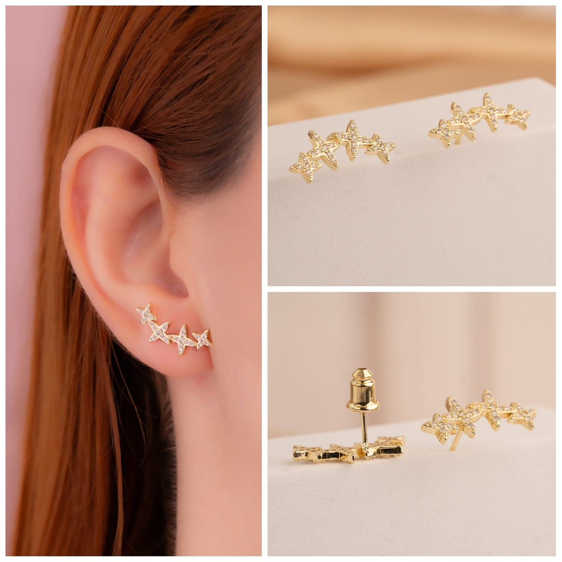 Aretes Arco Estrellas Dorados Ref: B984