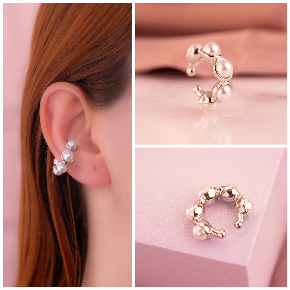 Ear Cuff Perlas Plateado Ref: E168