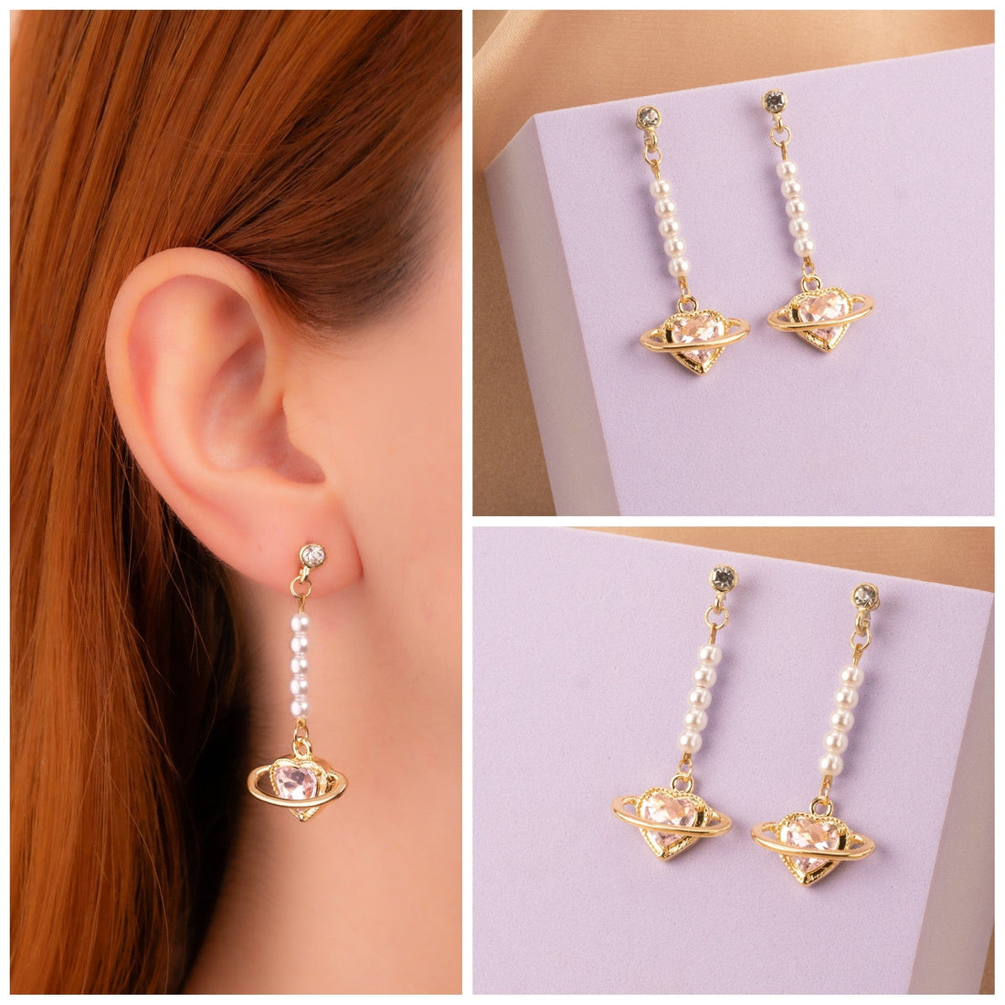 Aretes Corazón Rosa Órbita Ref:B1258