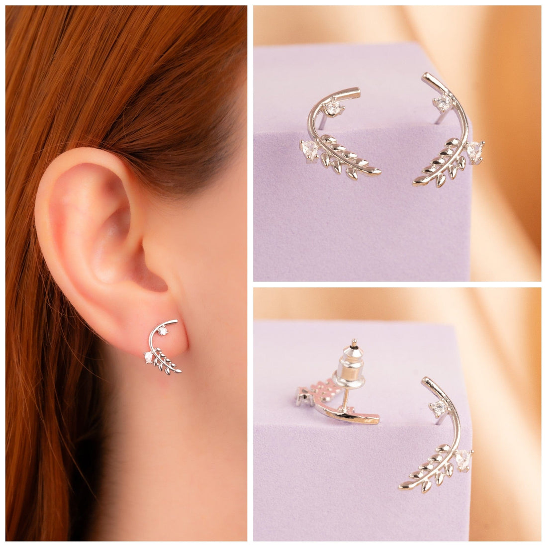 Aretes Hojas Arcos Plateados Ref:B1125