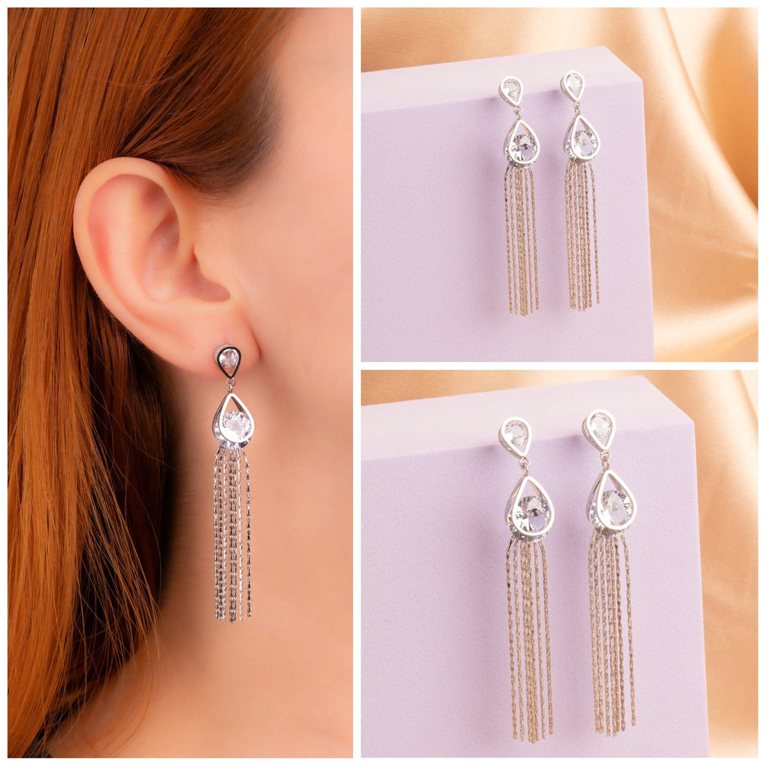 Aretes Gotas Cristal Plateados Ref:B1206
