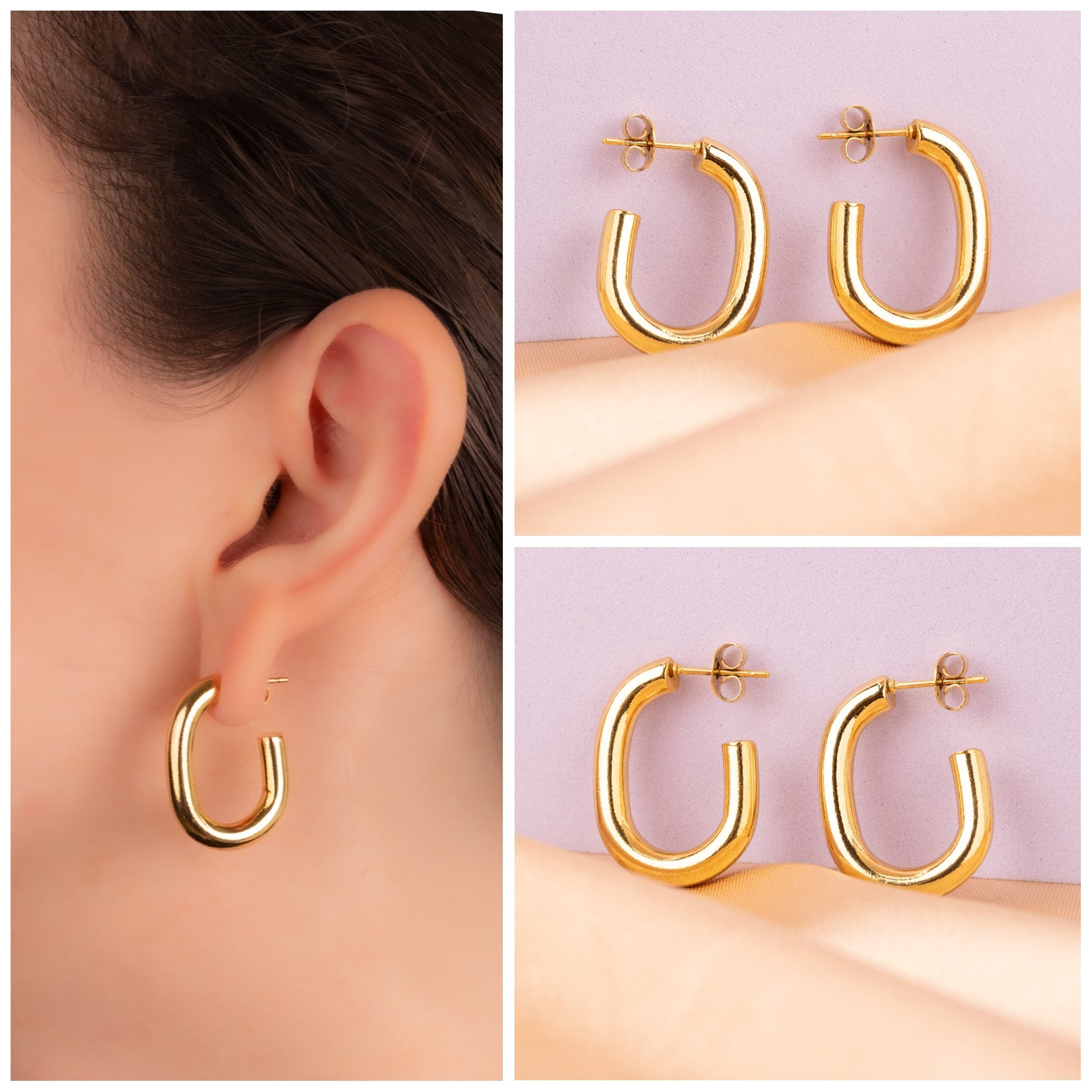 Candongas Óvalo Tres Cuartos Doradas Ref:B1065