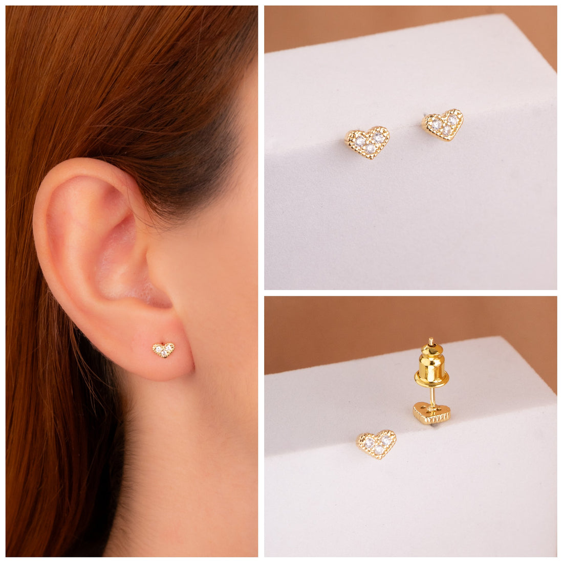 Topitos Corazones Circones Dorados Ref:L1254