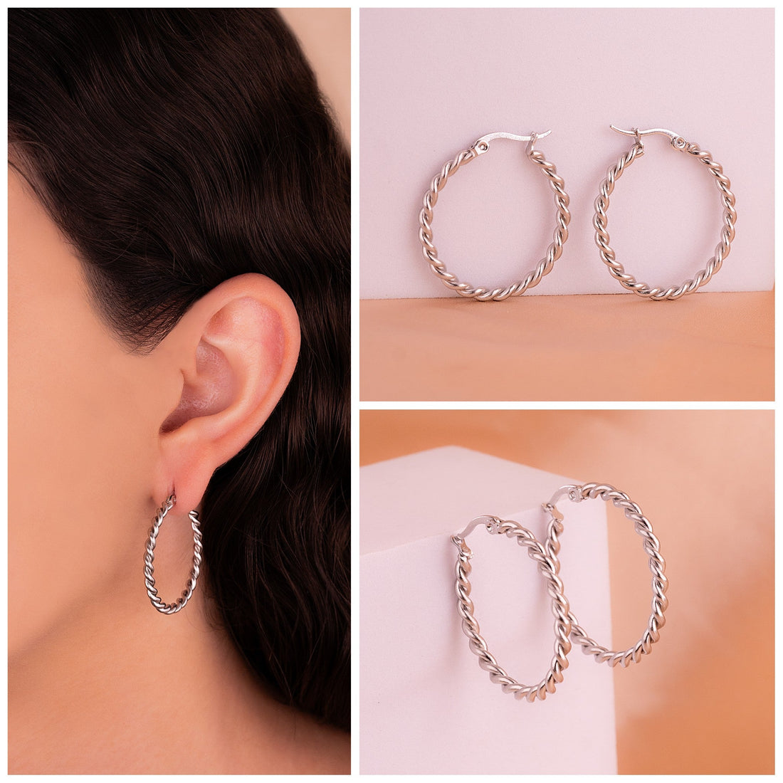 Candongas 30 mm Trenzadas Plateadas Ref: B369