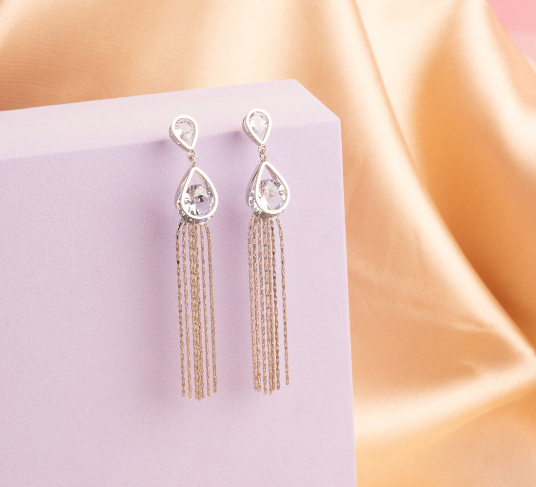 Aretes Gotas Cristal Plateados Ref:B1206