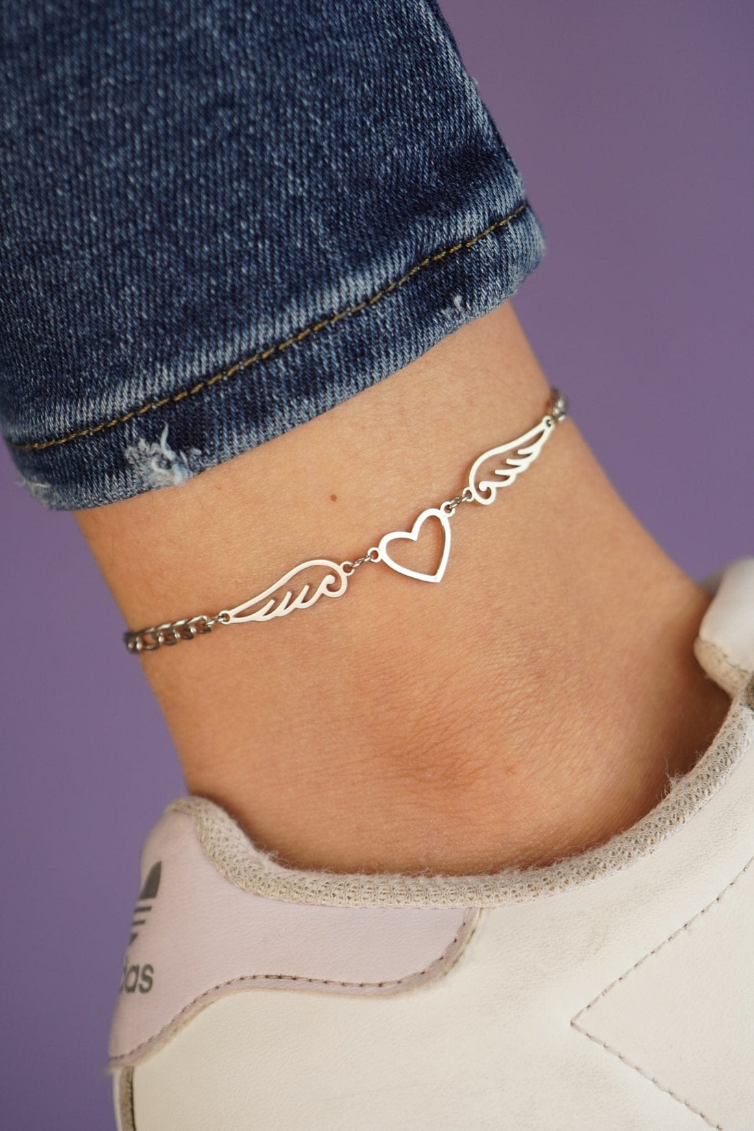 Pulsera/Tobillera Corazón Alas Plateada Ref: I070