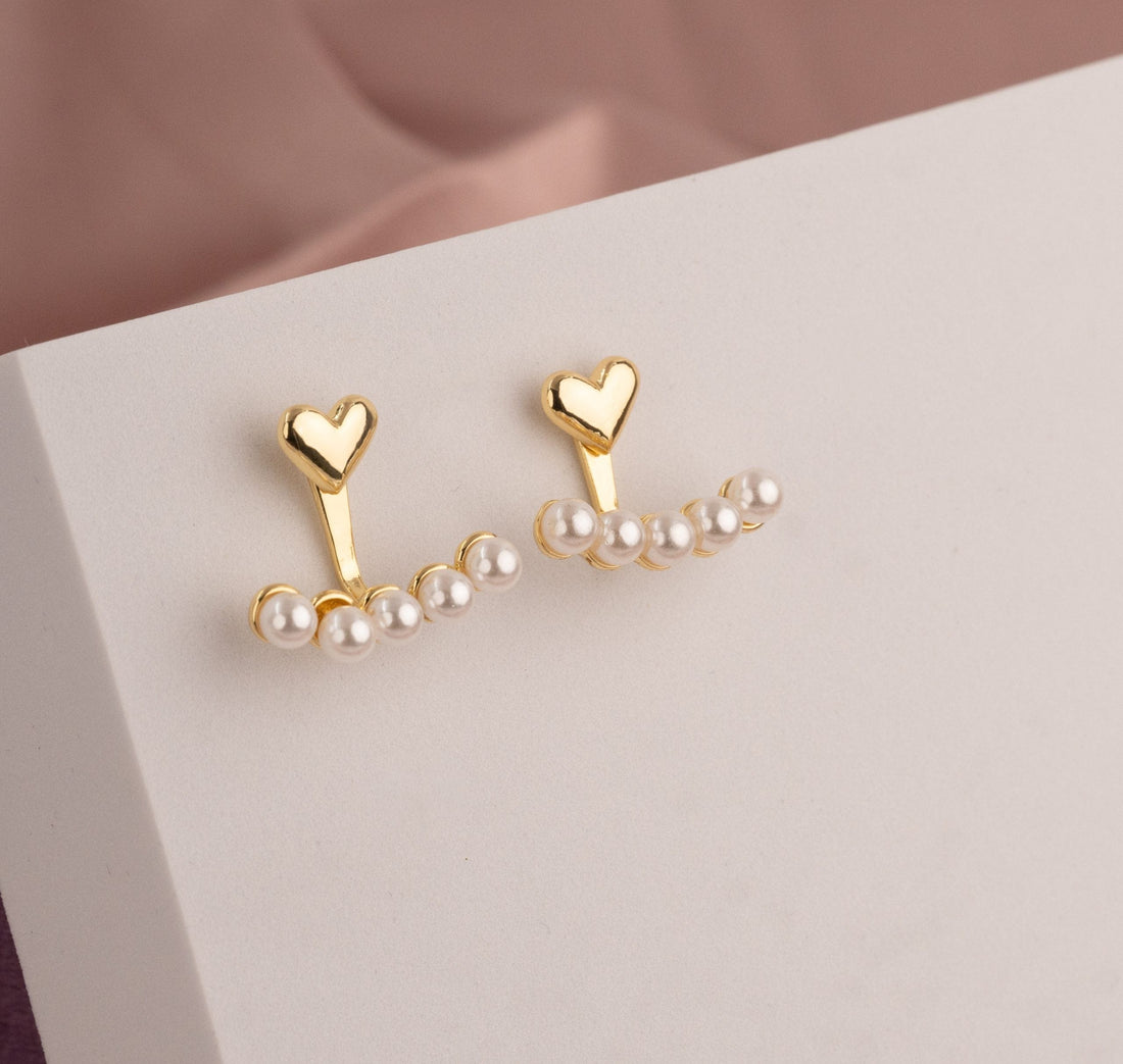 Aretes Perlas Corazones Dorados Ref: B1006