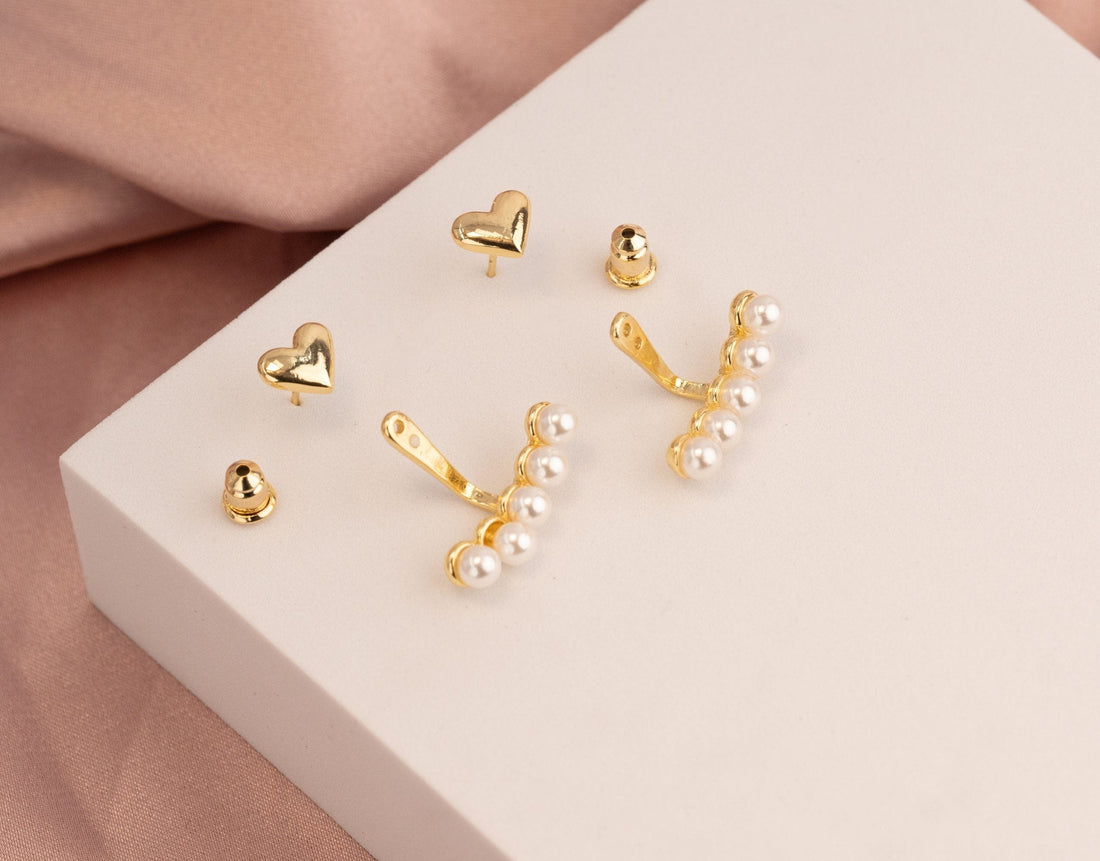 Aretes Perlas Corazones Dorados Ref: B1006