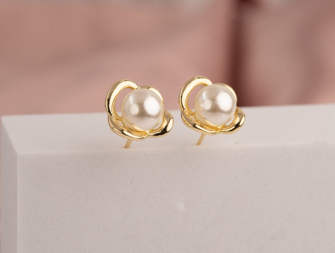 Aretes Rosa Perla Dorados Ref: B1299
