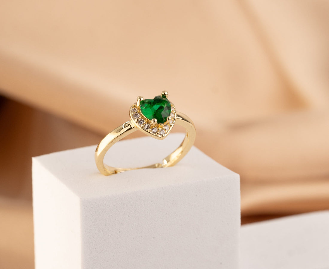Anillo Corazón Verde Esmeralda Ref: A623