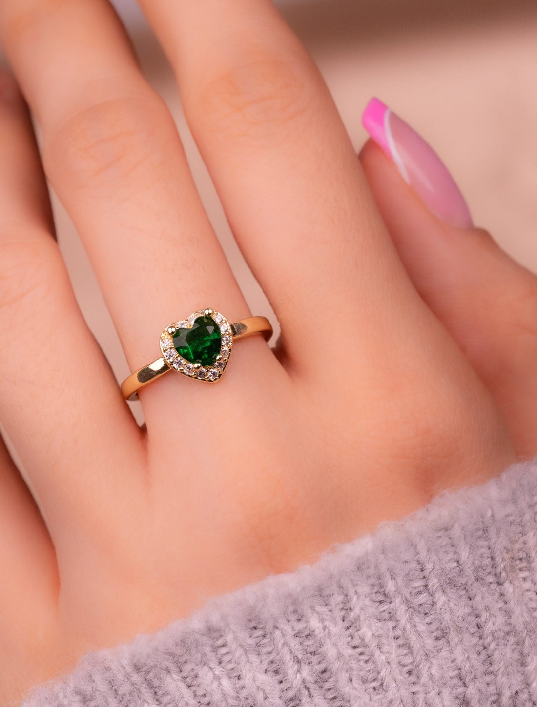 Anillo Corazón Verde Esmeralda Ref: A623