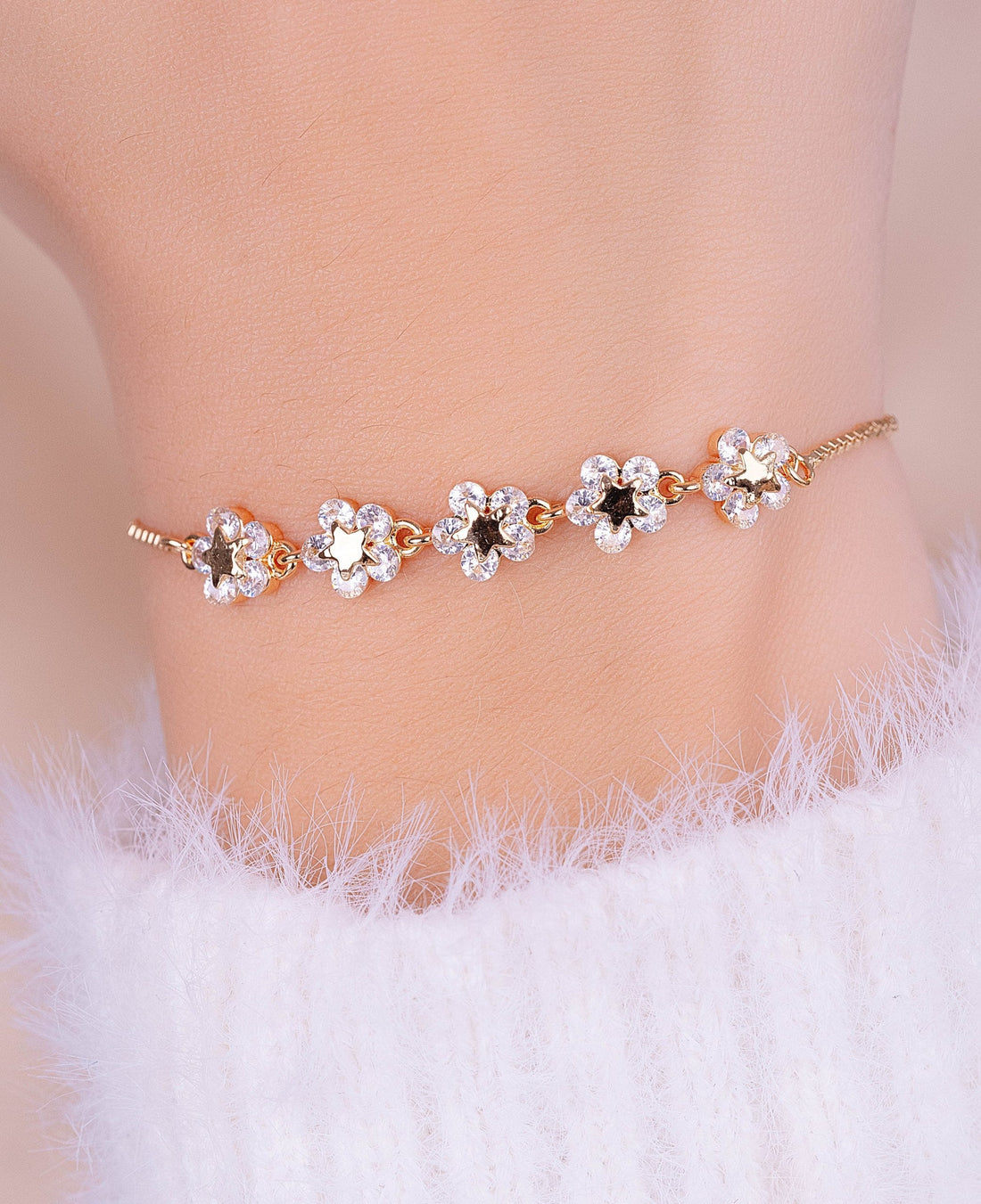 Pulsera Flores Estrellas Dorada Ref: I073
