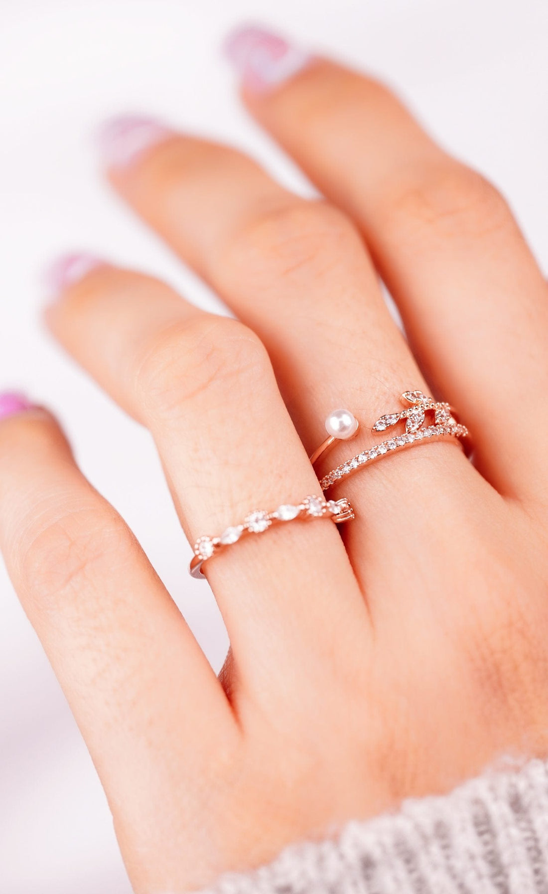 Set X 2 Anillos Espiga Perla Oro Rosa