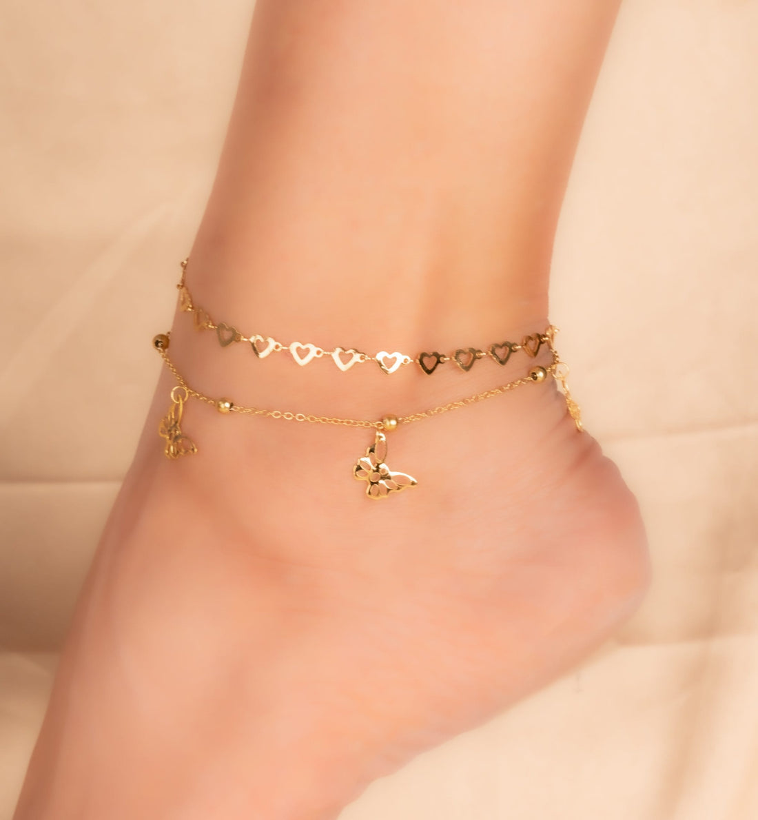 Tobillera Estrellas Corazones Dorada Ref:M093