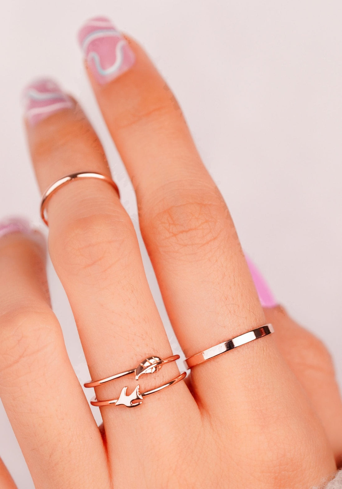 Set X 3 Anillos Hoja Gaviota Oro Rosa Ref: J369