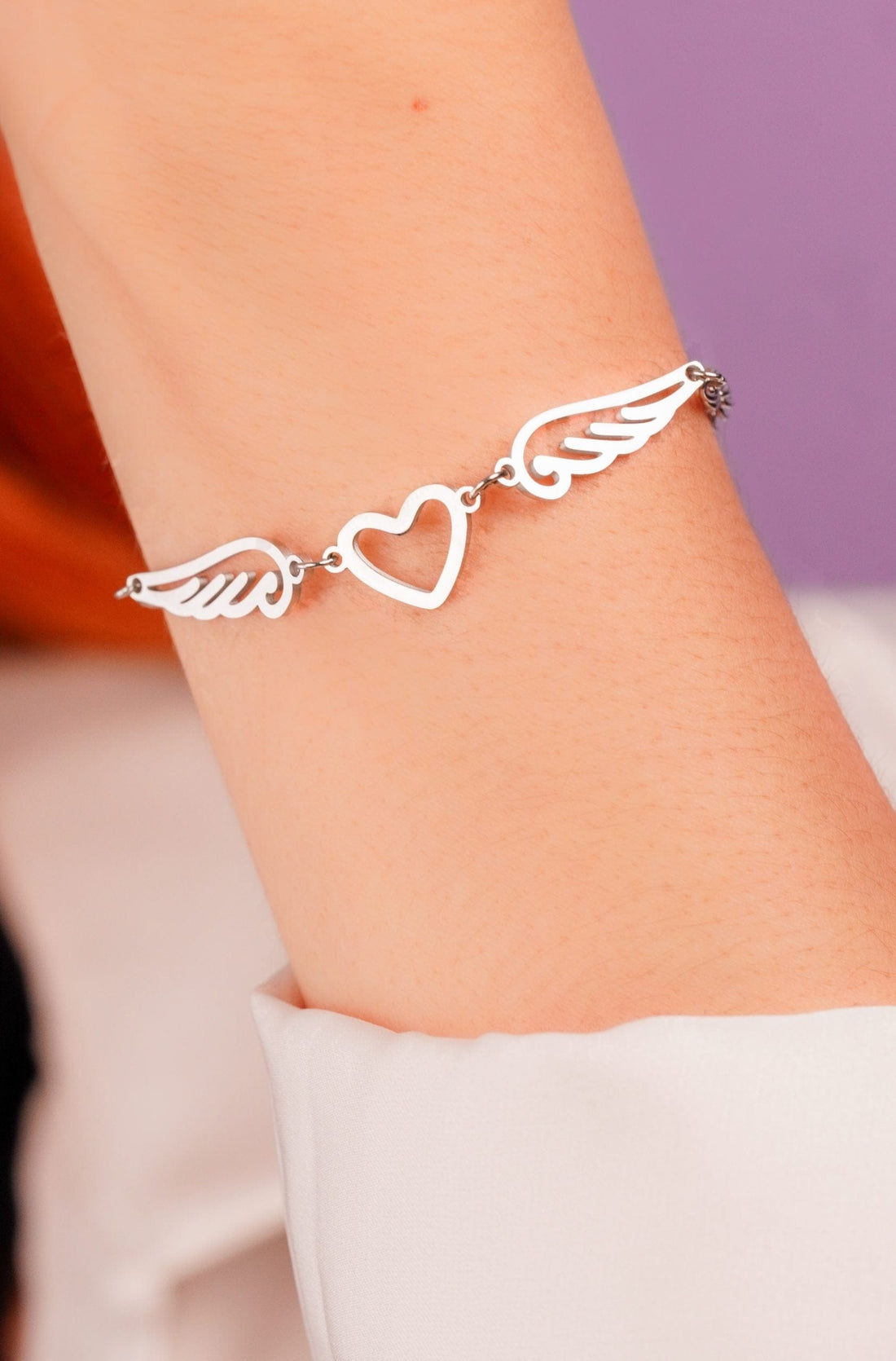 Pulsera/Tobillera Corazón Alas Plateada Ref: I070