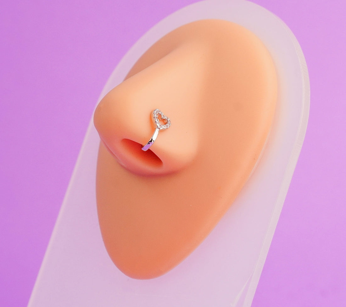 Clip Oreja/Nariz Corazón Circones Plateado Ref: H567