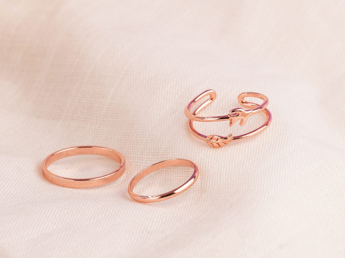 Set X 3 Anillos Hoja Gaviota Oro Rosa Ref: J369