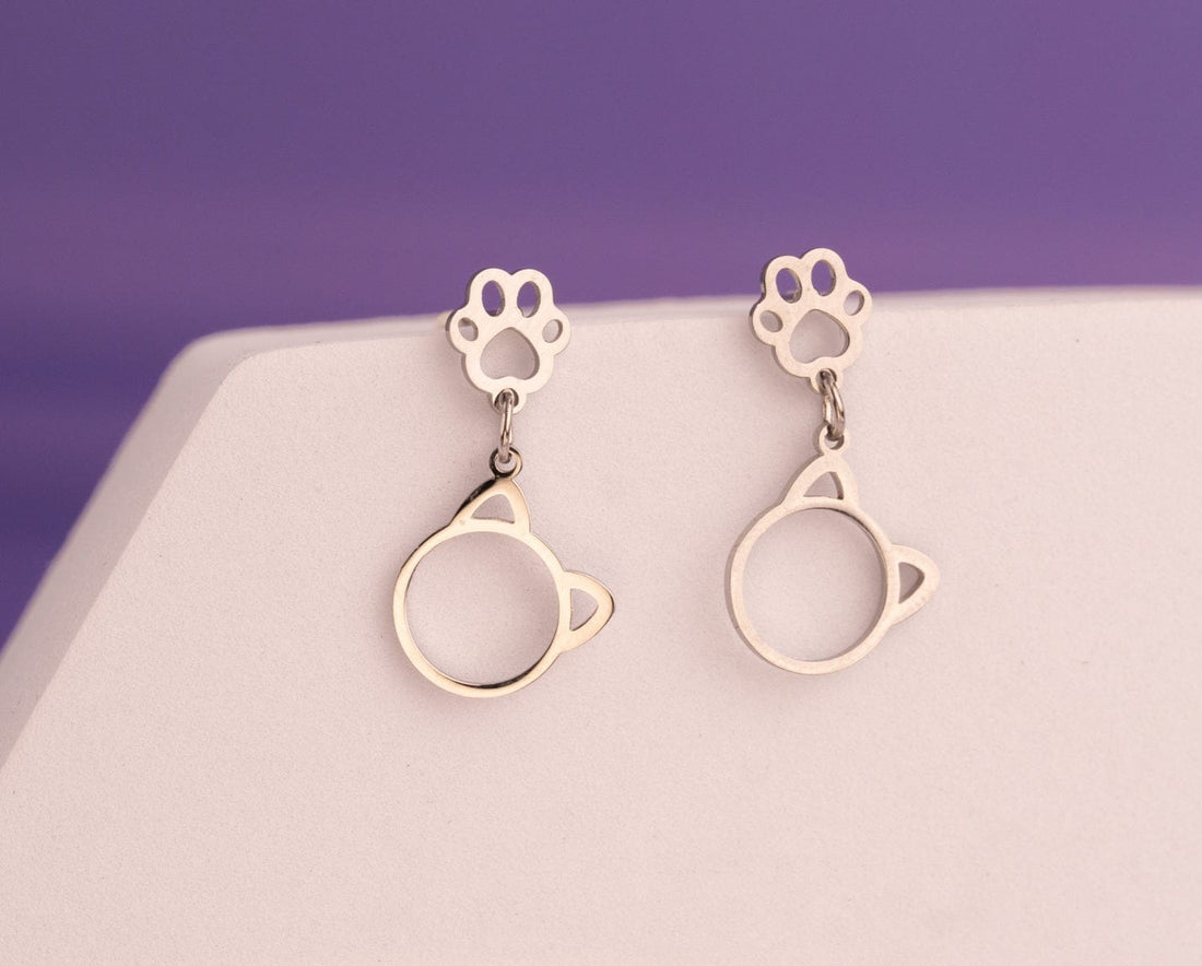 Aretes Gatos Plateados Ref: B605