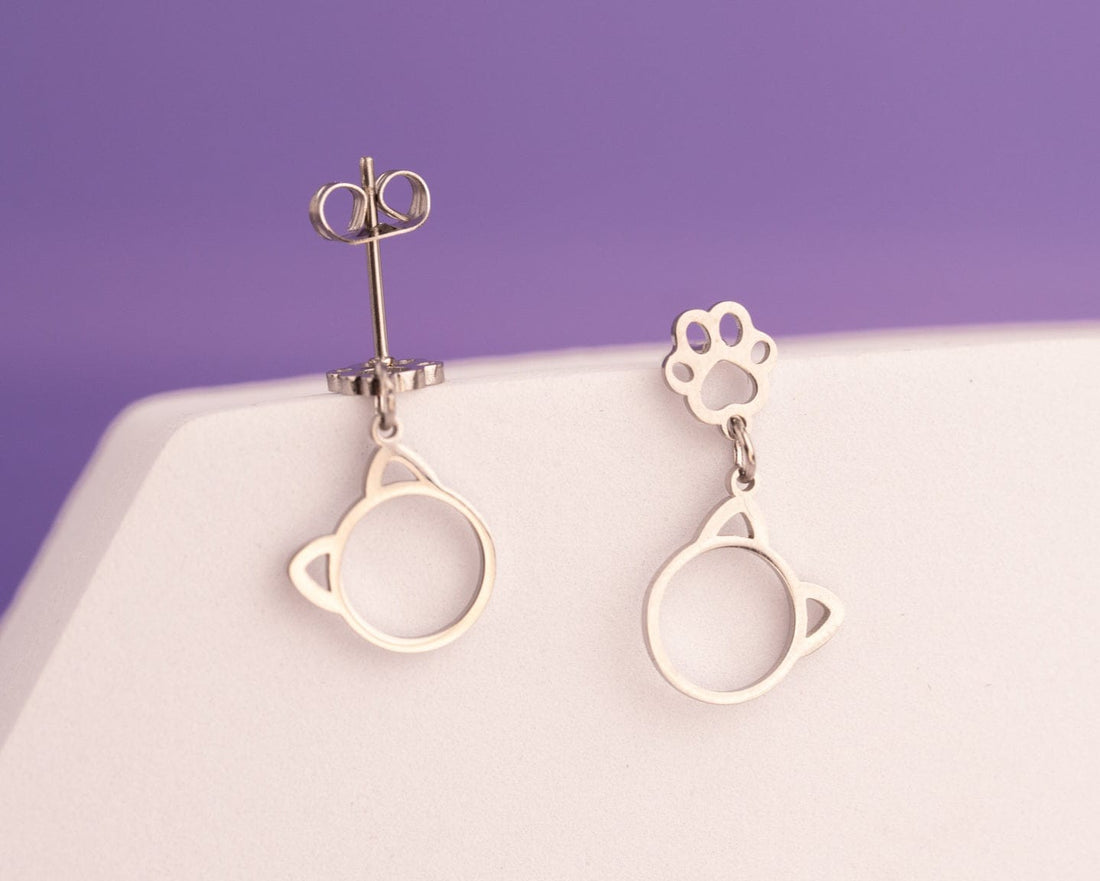 Aretes Gatos Plateados Ref: B605
