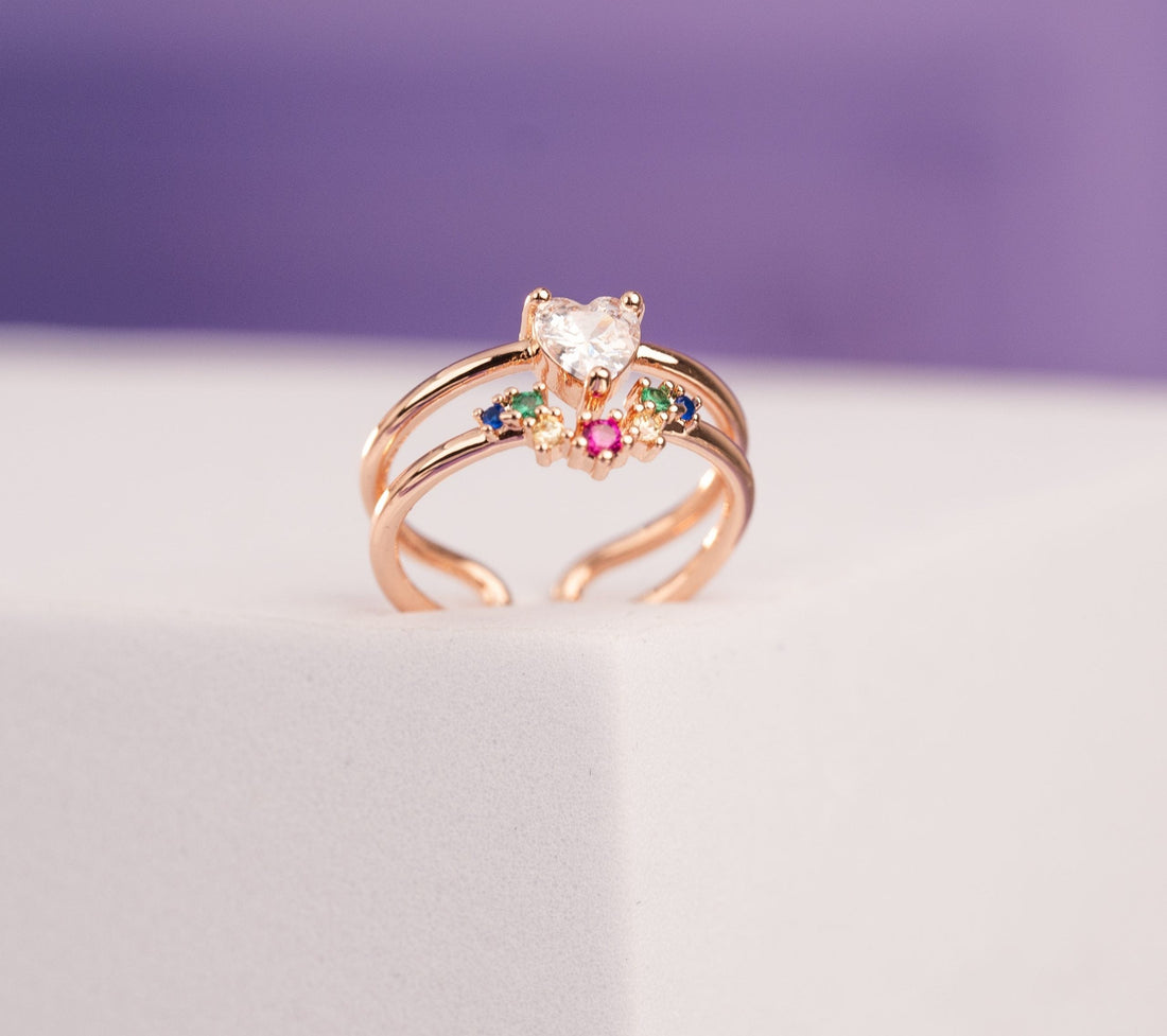 Anillo Doble Corazón Oro Rosa Ref: A622
