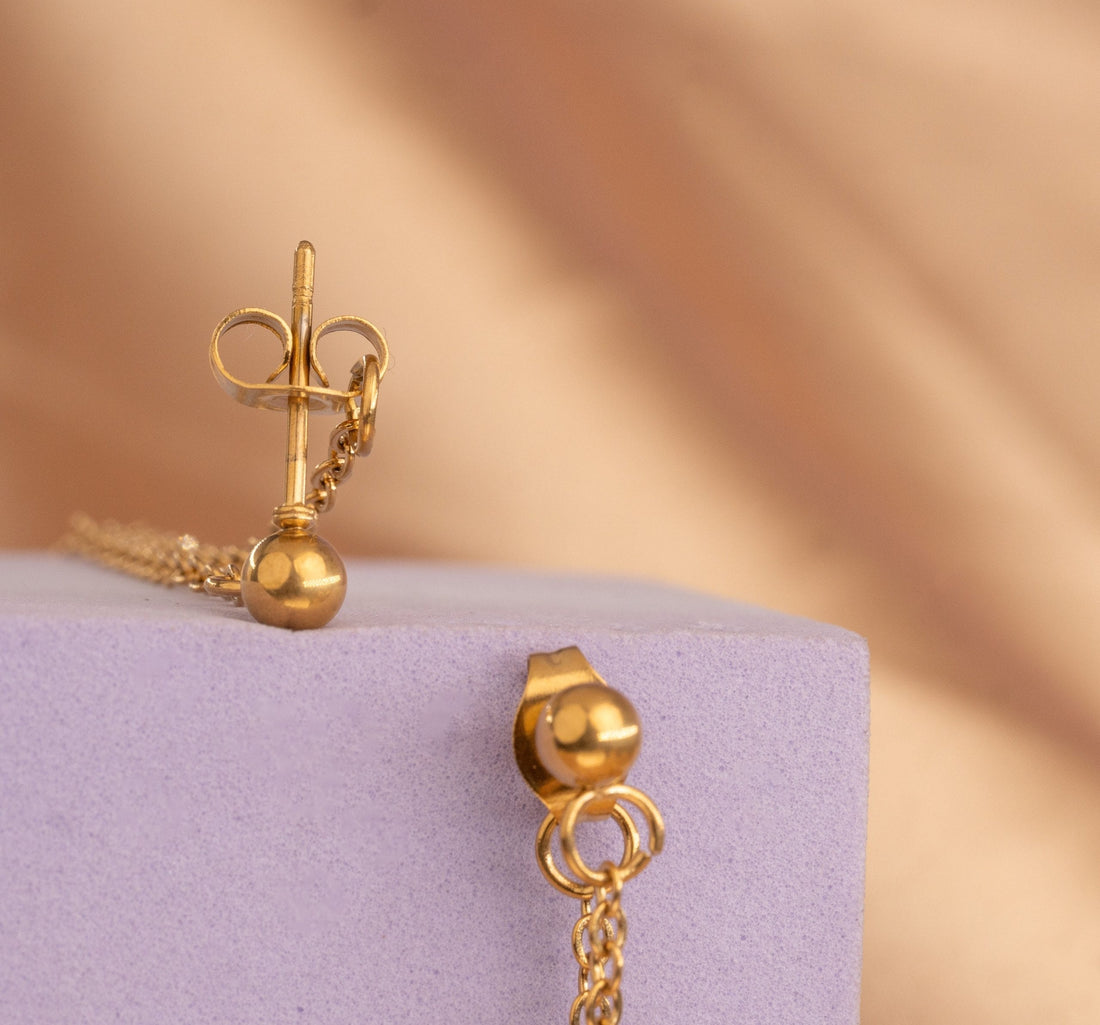 Aretes Corazones Cadenas Dorados Ref: B1944