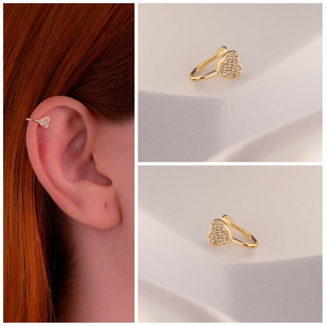 Clip Oreja Corazón Circones Dorado Ref: E287