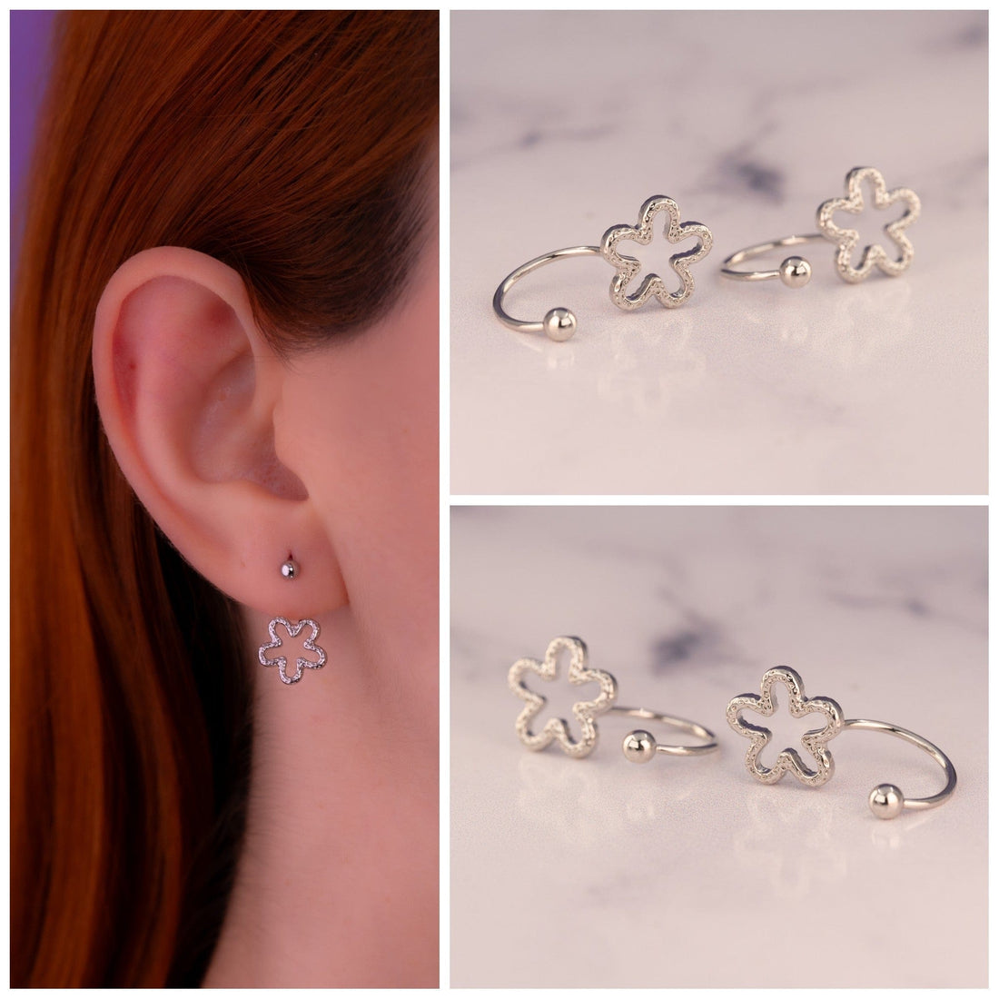 Aretes Teléfono Flor Plateados Ref: B1164