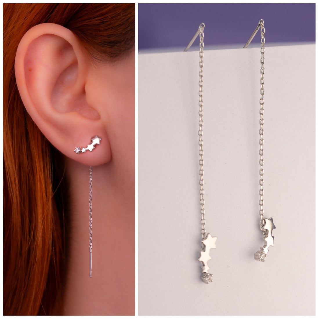 Aretes Pasantes Estrellas Plateados Ref: B1064