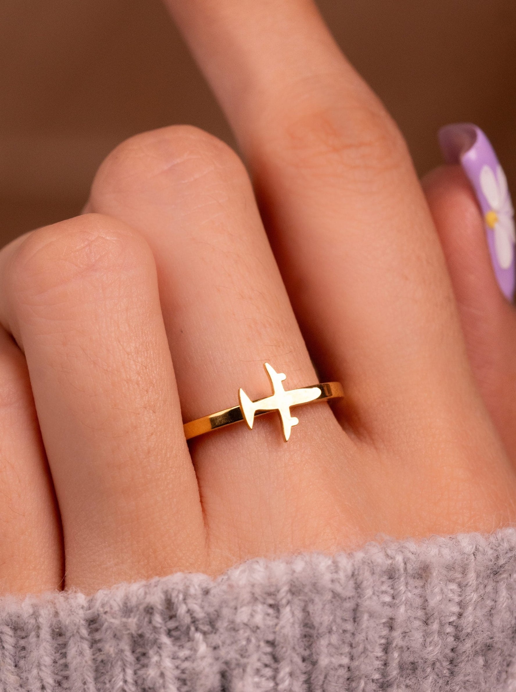 Anillo Avión Dorado Talla 7
