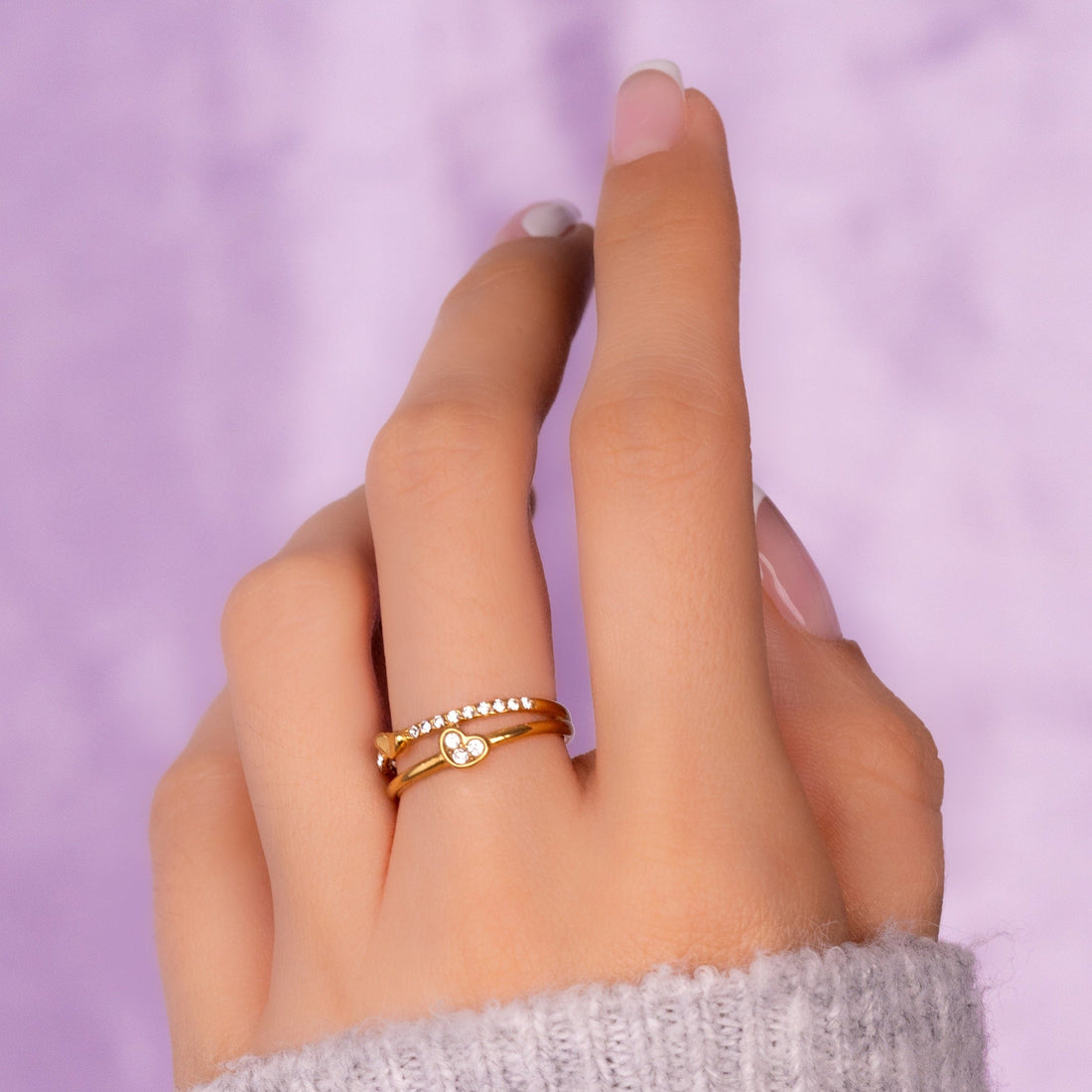 Anillo Corazones Doble Dorado Talla 7 Ref: A701