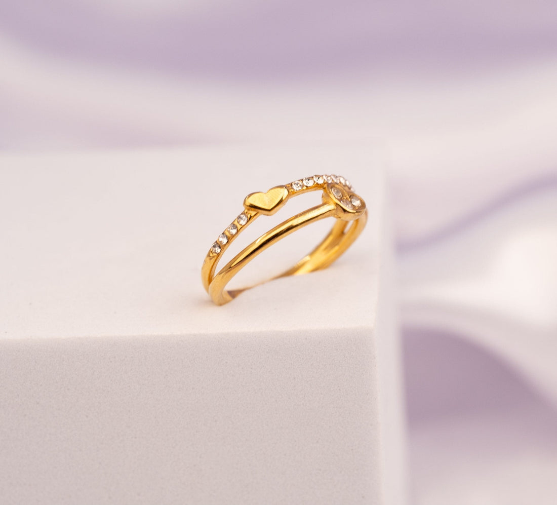 Anillo Corazones Doble Dorado Talla 7 Ref: A701